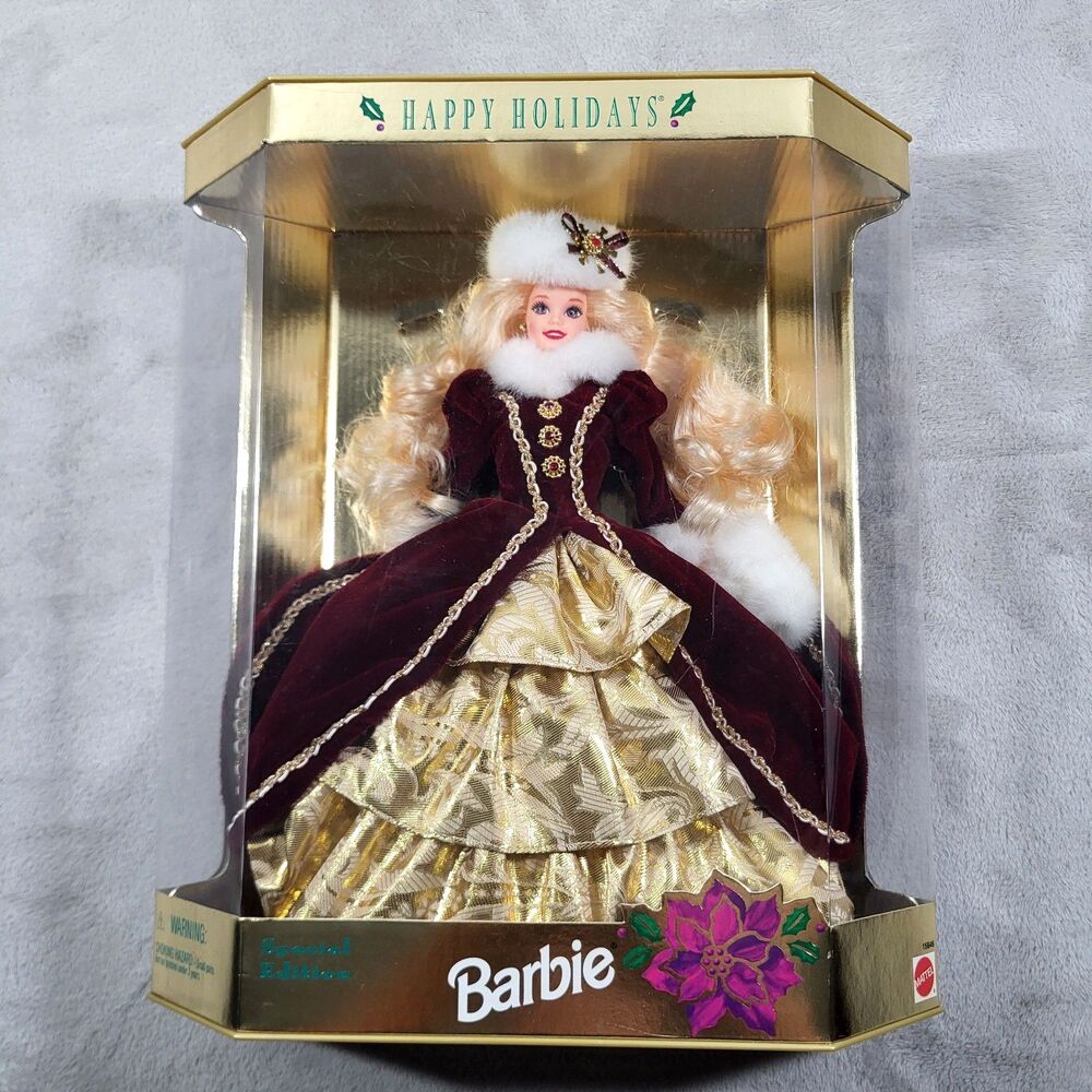 1996 Happy Holidays Barbie Doll Special Edition Mattel 15646 Burgundy Dress New